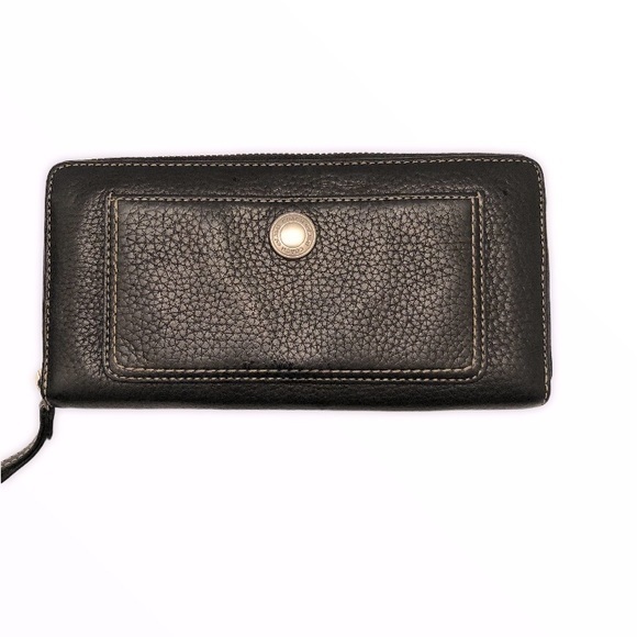 Coach black leather zipper accordion wallet